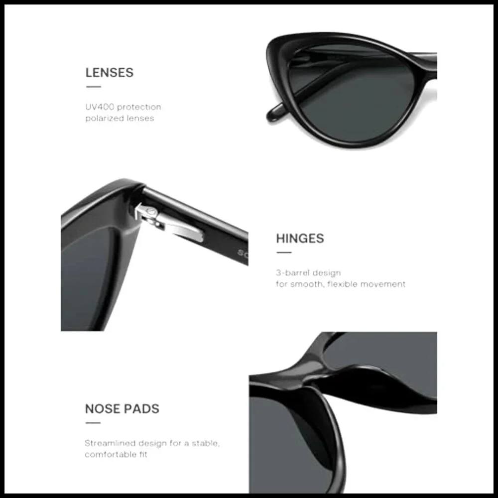 Cat Eye Sunglasses Polarized UV400 Retro Style Lightweight Acetate Frame